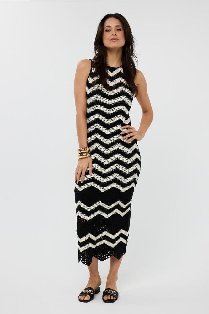 DRESS CROCHET LONG HS25 02230 991 Black/Off White